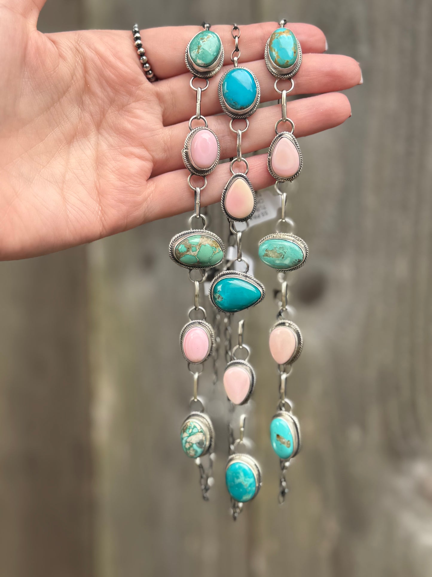 Navajo Pink Conch And Turquoise Multi Colored Sterling Silver Choker
