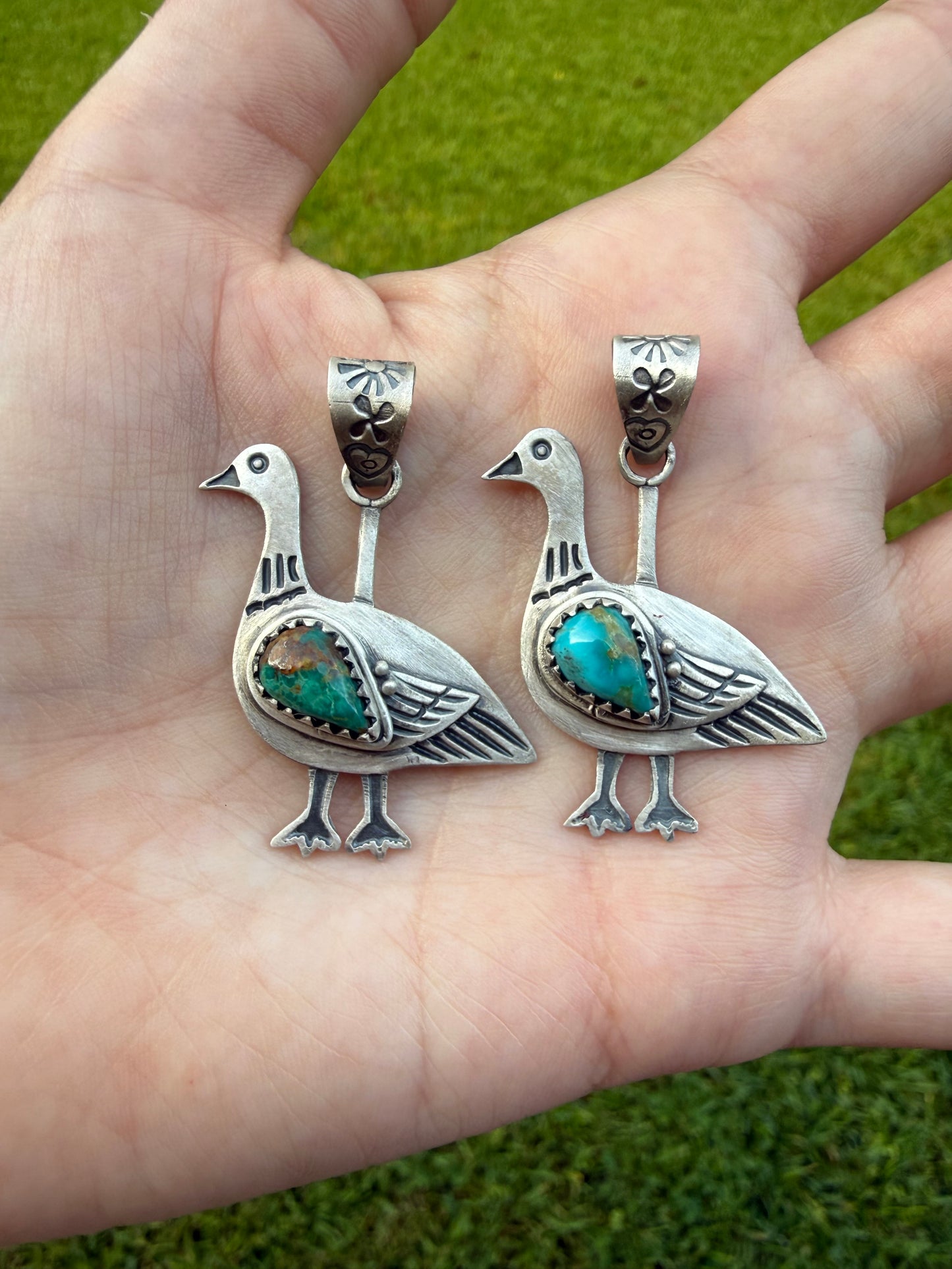 Silly Goose Turquoise Sterling Silver Handmade Pendant
