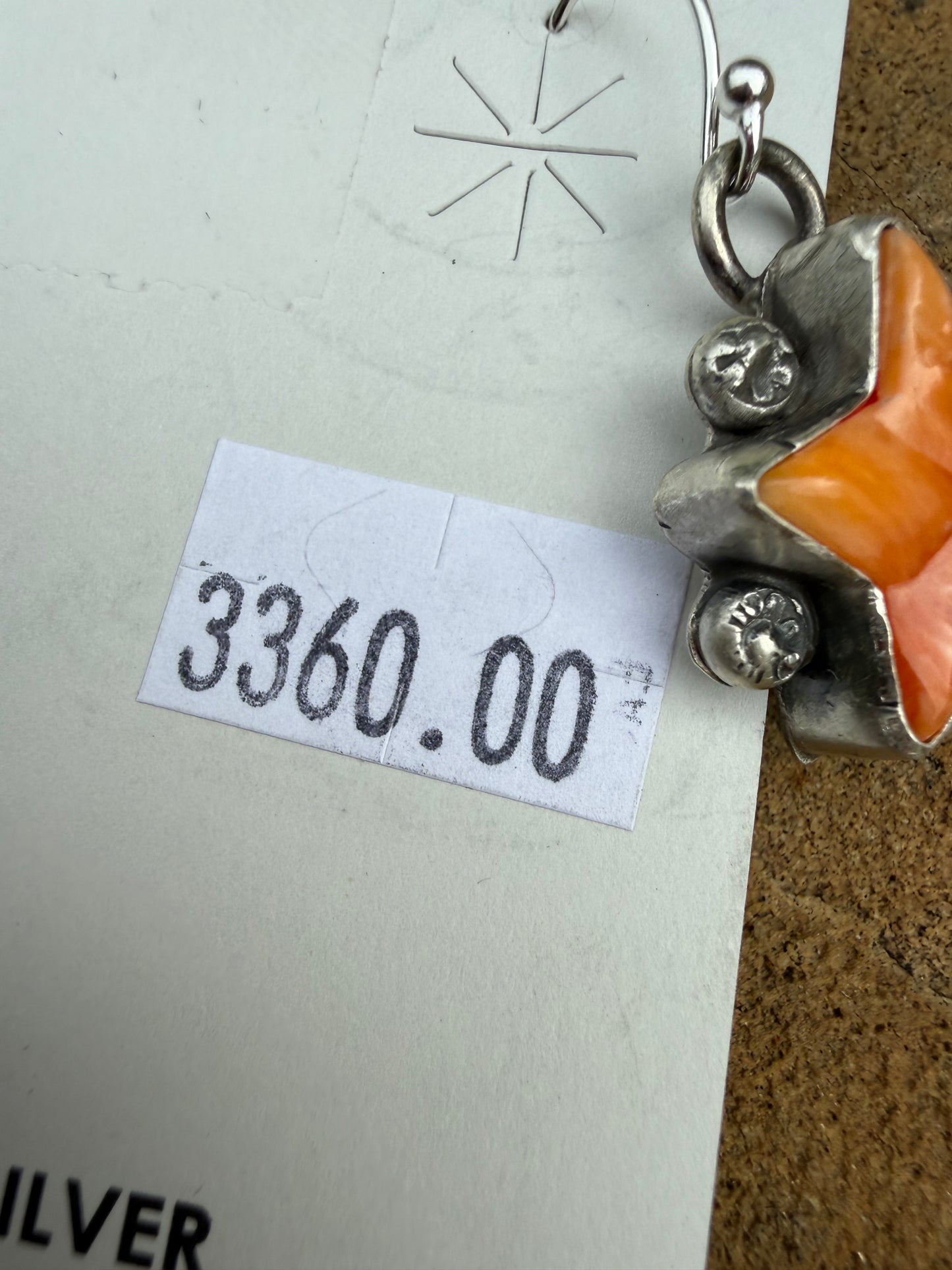 Navajo Orange Spiny Star Statement Sterling Silver Lariat Necklace