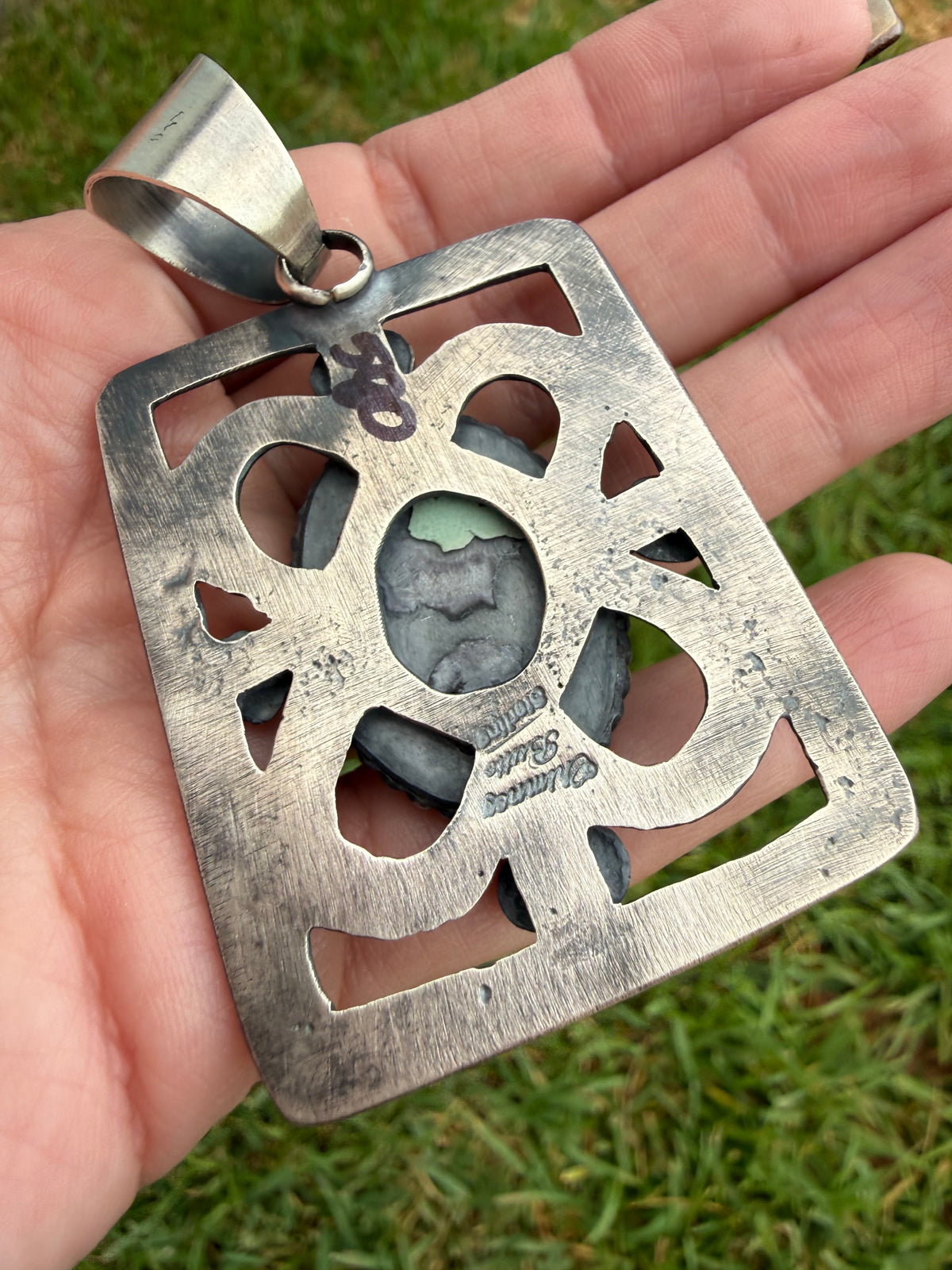 Navajo Palomino and Orange Spiny Statement Square Sterling Silver Pendant