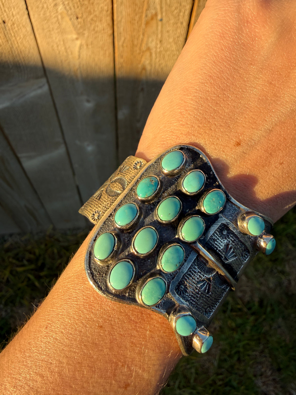 Navajo Turquoise Cluster Belt Buckle Sterling Silver Cuff Bracelet