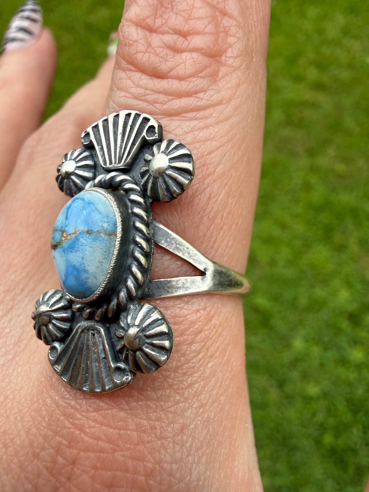Navajo Golden Hills Turquoise Bow Tie Sterling Silver Ring Size 9