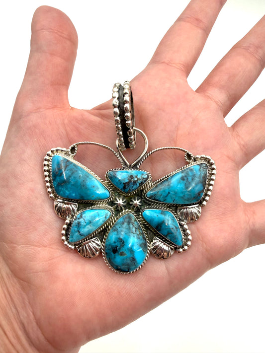Native Turquoise Butterfly Statement Sterling Silver Pendant