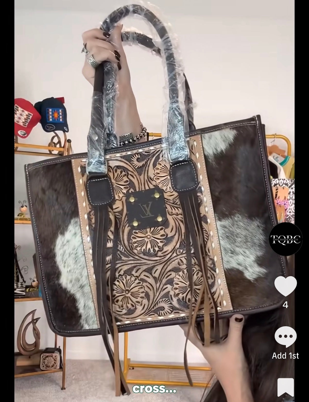 Upcycled LV Cowhide Tooled Leather Tote Crossbody Bag Laptop