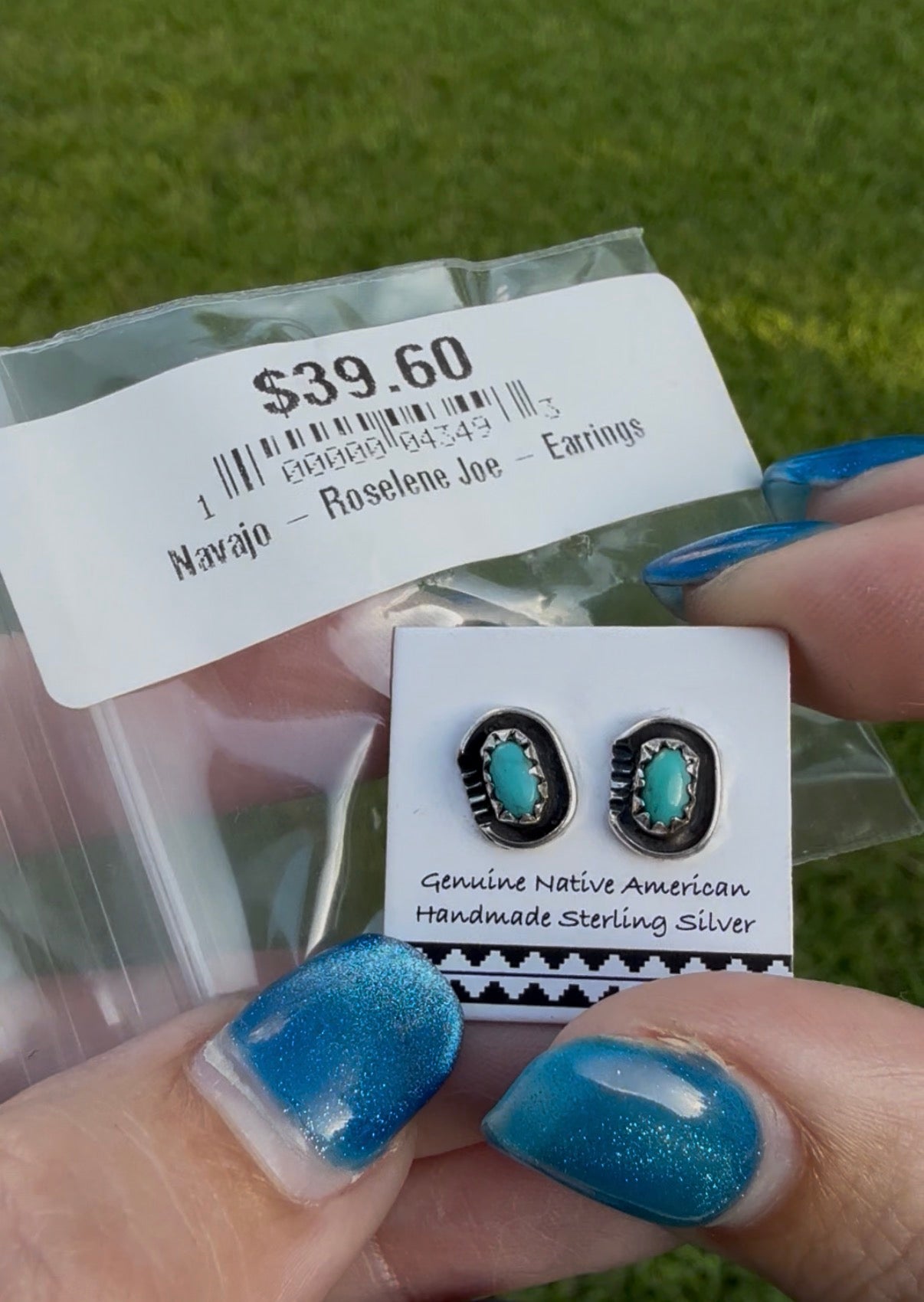 Navajo Turquoise Shadow Box Style Sterling Silver Stud Earrings