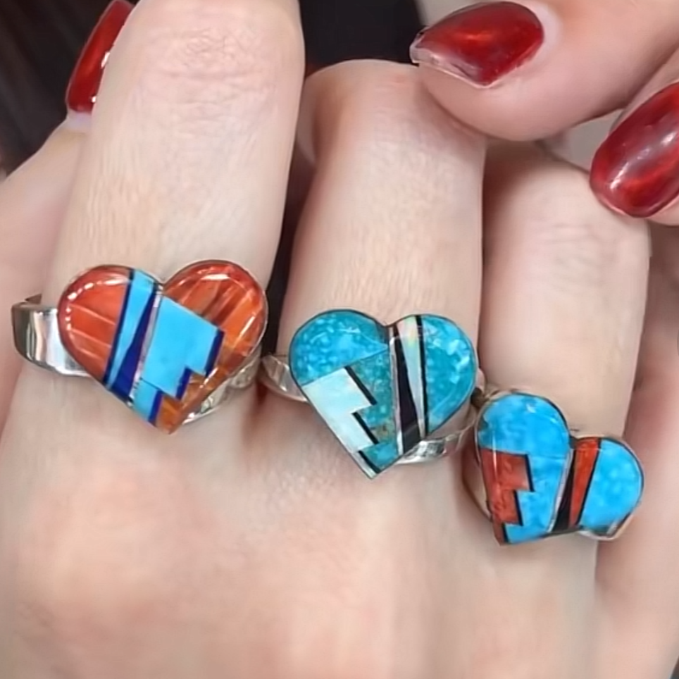 Navajo Heart Inlay Adjustable Ring