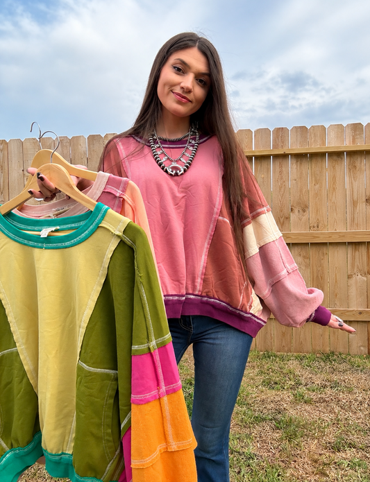 Wild Honey Colorblock Patchwork Exposed Seam Sweatshirt
