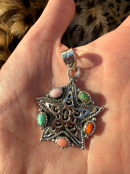 Thee Wild Thing Leopard Print Star Multi Stone Sterling Silver Pendant
