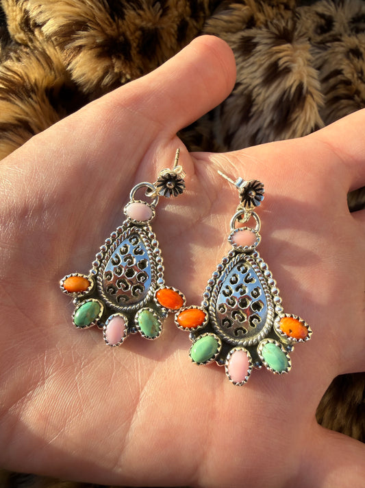 Thee Wild Thing Leopard Print Tear Drop Sterling Silver Dangle Earrings