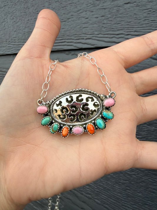 Thee Wild Thing Leopard Print Half Cluster Sterling Silver Necklace