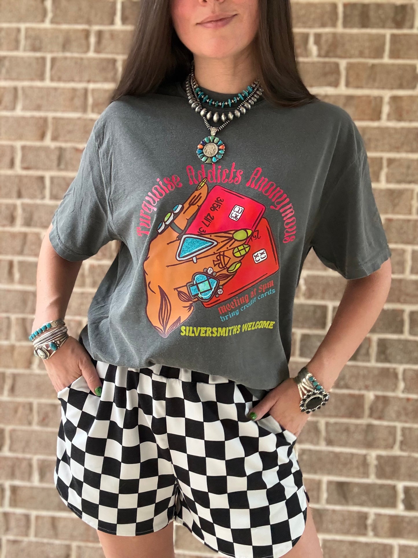 Turquoise Addicts Anonymous Western Graphic Tee 