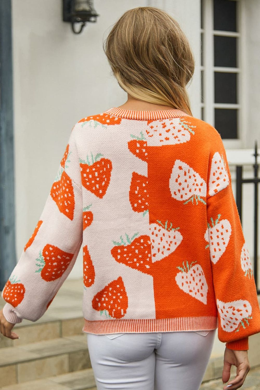 Printed V-Neck Button-Down Long Sleeve Cradigan