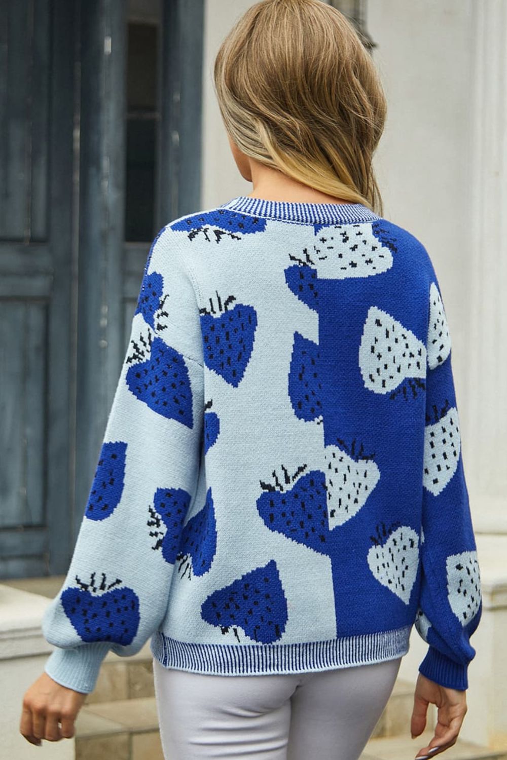 Printed V-Neck Button-Down Long Sleeve Cradigan